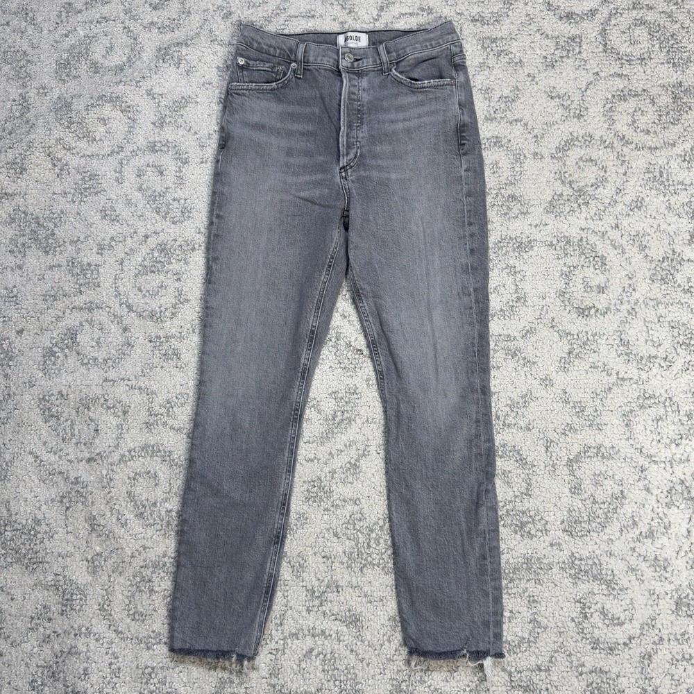 AGOLDE Nico High‎ Rise Women's 26 Gray Denim Jeans Slim Ankle Fray Button Fly